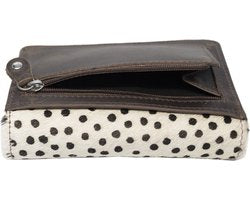 Donkerbruine leren dames portemonnee klein anti skim met dierenprint anti - Arrigo Leather Goods