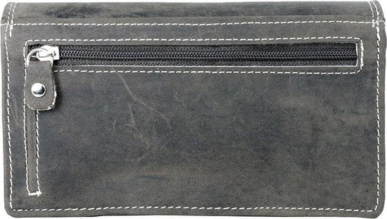 Donkerbruine leren damesportemonnee met RFID-bescherming in vintage stijl - Arrigo.nl