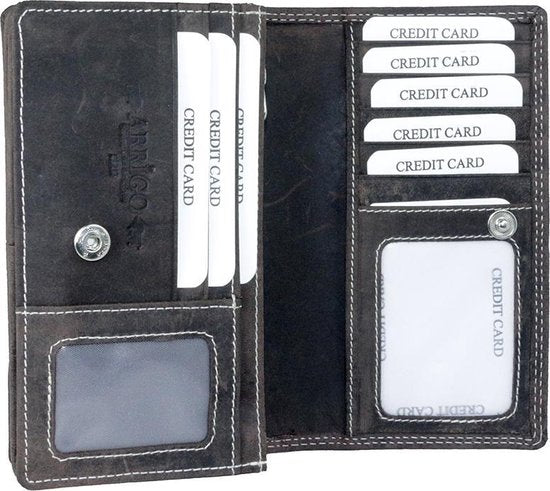Donkerbruine leren damesportemonnee met RFID-bescherming in vintage stijl - Arrigo.nl