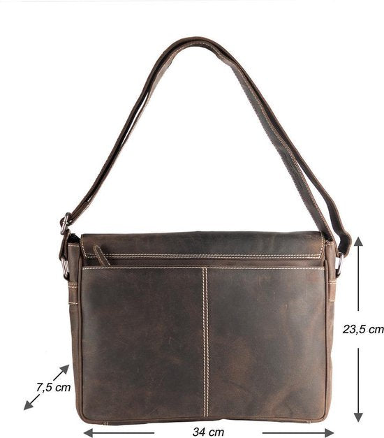 Donkerbruine schoudertas dames donkerbruine schoudertas heren messenger bag leer postman - Arrigo.nl