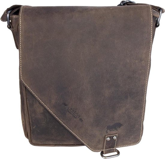 Donkerbruine schoudertas leer met een overslag klep en twee magneetsluitingen - Arrigo.nl