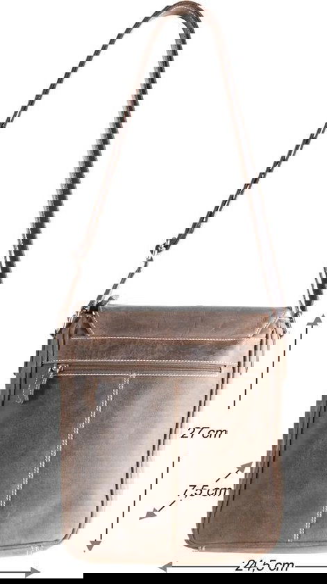 Donkerbruine schoudertas leer met een overslag klep en twee magneetsluitingen - Arrigo.nl