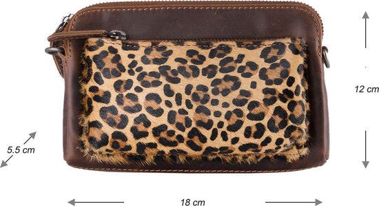 Donkerbruine schoudertasje leer met zebra print minibag donkerbruin leer vakantietasje - Arrigo Leather Goods