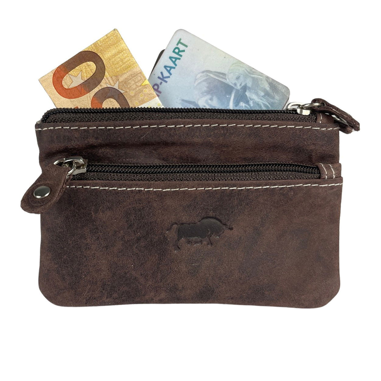 Donkerbruine vintage leren sleuteletui - Arrigo.nl