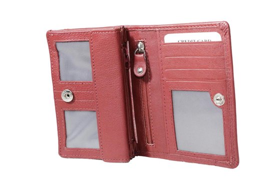 Donkerrode dames portemonnee leer met klepje voor kleingeld portemonnee dames - Arrigo.nl