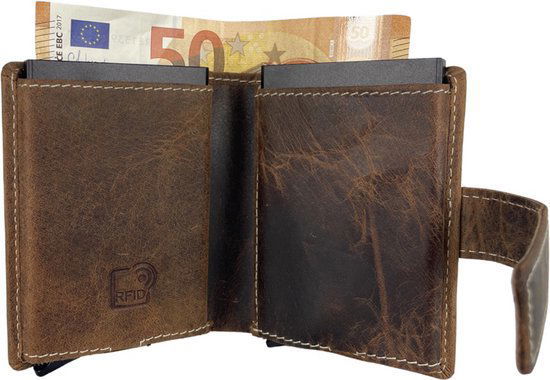 Dubbele creditcard houder pasjeshouder heren cognac rfid pasjeshouder - Arrigo.nl