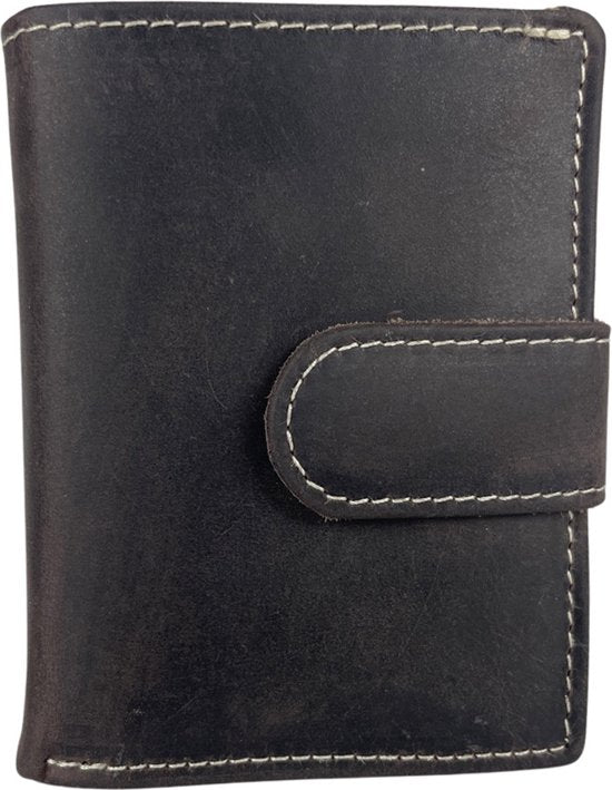 Dubbele creditcard houder pasjeshouder uitschuifbaar donkerbruin rfid muntgeld ritsvak - Arrigo.nl