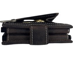 Dubbele creditcard houder pasjeshouder uitschuifbaar donkerbruin rfid muntgeld ritsvak - Arrigo.nl