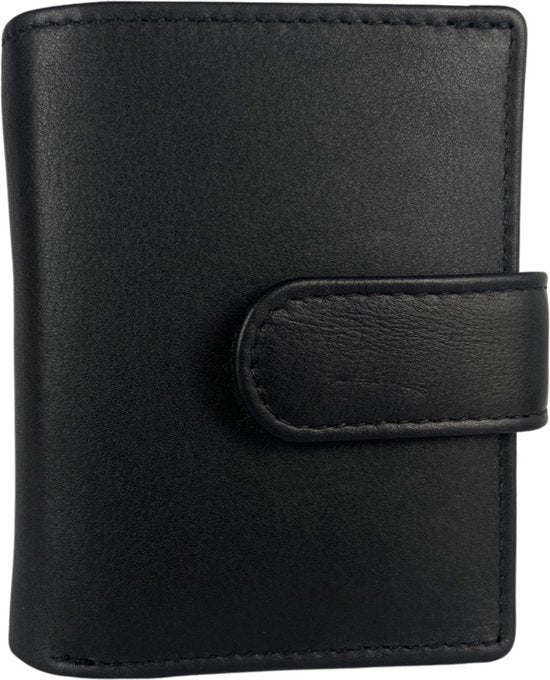 Dubbele creditcard houder pasjeshouder uitschuifbaar zwart leer rfid muntgeld ritsvak - Arrigo Leather Goods
