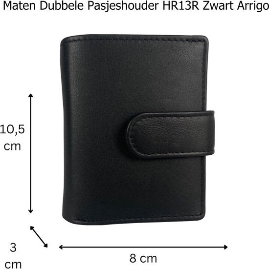 Dubbele creditcard houder pasjeshouder uitschuifbaar zwart leer rfid muntgeld ritsvak - Arrigo Leather Goods
