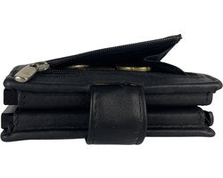Dubbele creditcard houder pasjeshouder uitschuifbaar zwart leer rfid muntgeld ritsvak - Arrigo Leather Goods