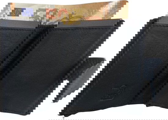 Dubbele creditcard houder pasjeshouder uitschuifbaar zwart leer rfid muntgeld ritsvak - Arrigo Leather Goods