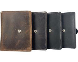 Dubbele creditcard houder pasjeshouder uitschuifbaar zwart leer rfid muntgeld ritsvak - Arrigo Leather Goods
