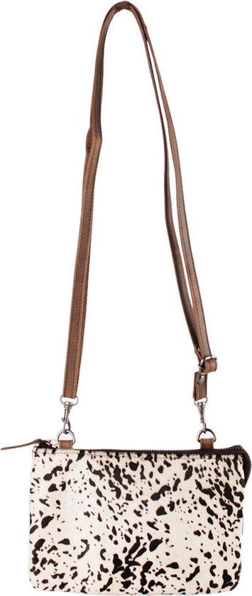 Festivaltasje donkerbruin leer met dierenprint schoudertasje leer crossbody tas dames - Arrigo Leather Goods