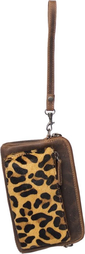 Festivaltasje uitgangstasje wandeltasje vakantietasje met dierenprint en donkerbruin leer - Arrigo Leather Goods