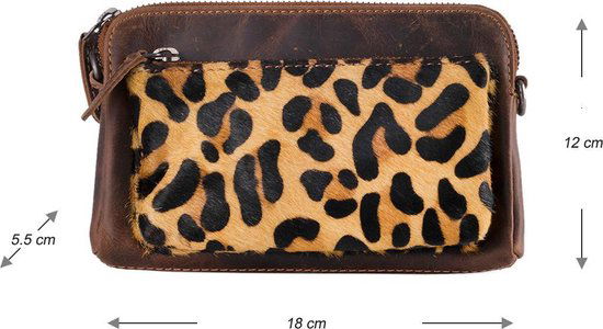 Festivaltasje uitgangstasje wandeltasje vakantietasje met dierenprint en donkerbruin leer - Arrigo Leather Goods