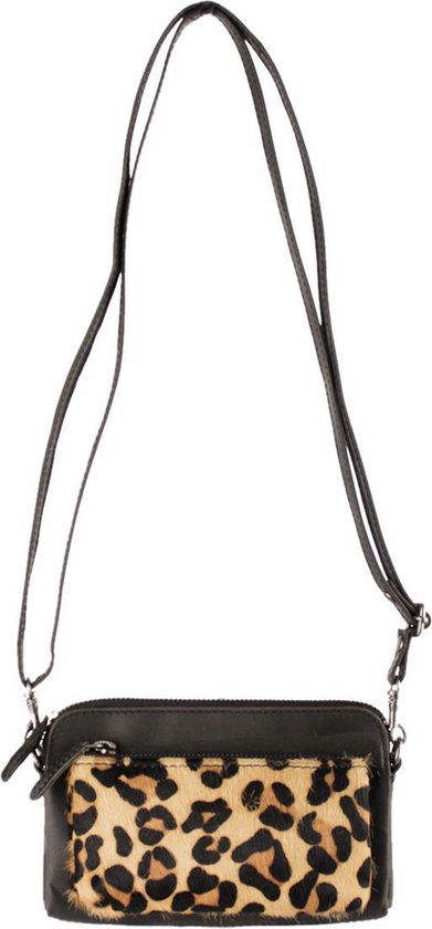 Festivaltasje uitgangstasje wandeltasje vakantietasje met dierenprint en zwart leer - Arrigo Leather Goods