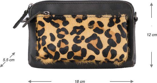 Festivaltasje uitgangstasje wandeltasje vakantietasje met dierenprint en zwart leer - Arrigo Leather Goods