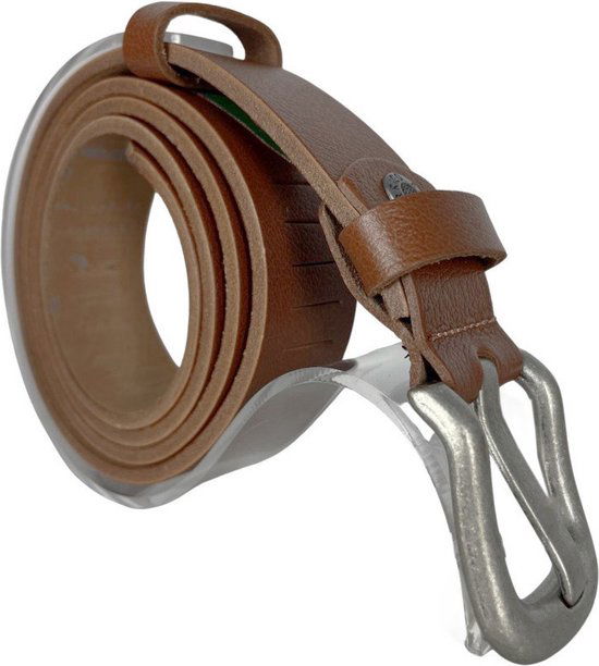 Geperforeerde riem cognac leer  3 cm breed 125 cm - Arrigo Leather Goods