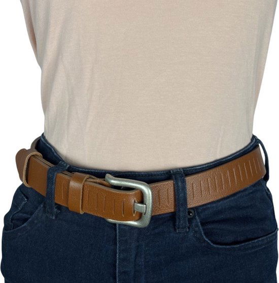 Geperforeerde riem cognac leer  3 cm breed 125 cm - Arrigo Leather Goods