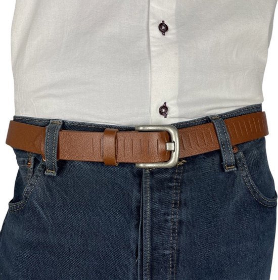 Geperforeerde riem cognac leer  3 cm breed 125 cm - Arrigo Leather Goods