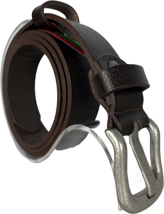 Geperforeerde riem donkerbruin leer 3 cm breed 110 cm - Arrigo Leather Goods