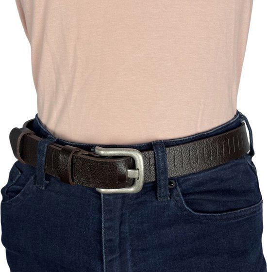 Geperforeerde riem donkerbruin leer 3 cm breed 110 cm - Arrigo Leather Goods