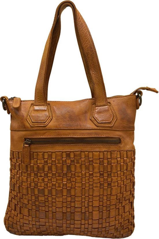 Gewassen tas cognac leer met een kort en lang hengsel - Arrigo.nl