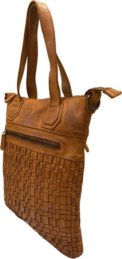 Gewassen tas cognac leer met een kort en lang hengsel - Arrigo.nl
