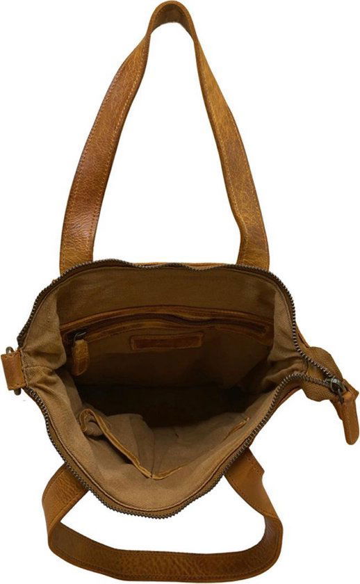 Gewassen tas cognac leer met een kort en lang hengsel - Arrigo.nl