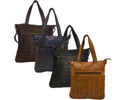 Gewassen tas cognac leer met een kort en lang hengsel - Arrigo.nl