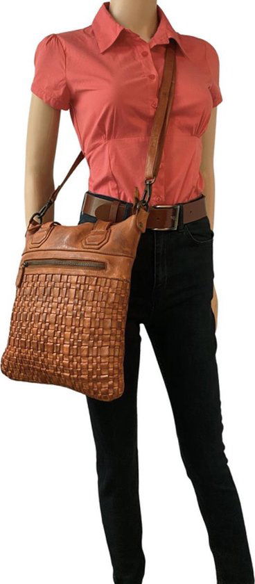 Gewassen tas cognac leer met een kort en lang hengsel - Arrigo.nl