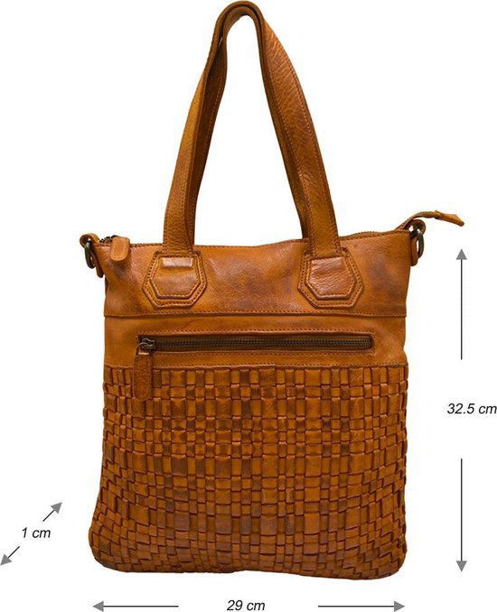 Gewassen tas cognac leer met een kort en lang hengsel - Arrigo.nl