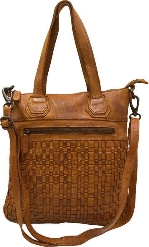 Gewassen tas cognac leer met een kort en lang hengsel - Arrigo.nl
