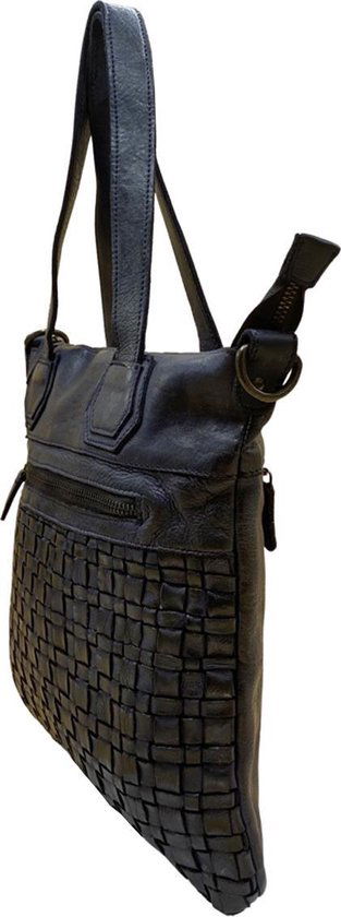 Gewassen tas donkerblauw leer met een kort en lang hengsel - Arrigo Leather Goods