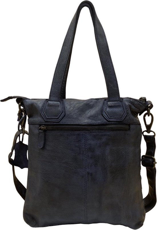 Gewassen tas donkerblauw leer met een kort en lang hengsel - Arrigo Leather Goods