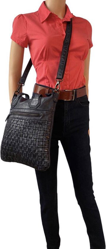 Gewassen tas donkerblauw leer met een kort en lang hengsel - Arrigo Leather Goods