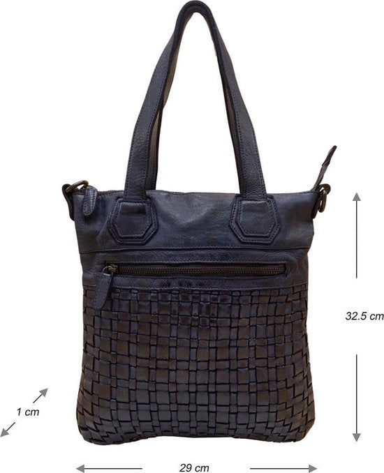 Gewassen tas donkerblauw leer met een kort en lang hengsel - Arrigo Leather Goods