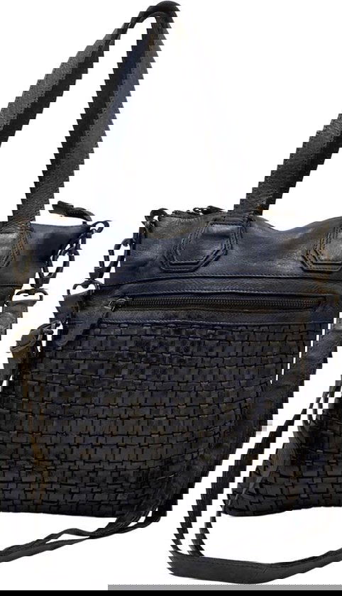 Gewassen tas donkerblauw leer met een kort en lang hengsel - Arrigo Leather Goods