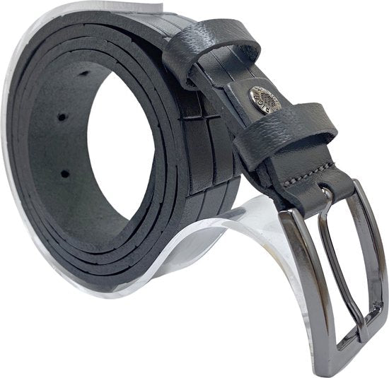 Grijze Leren Riem 3 cm breed met kroko print - Arrigo.nl