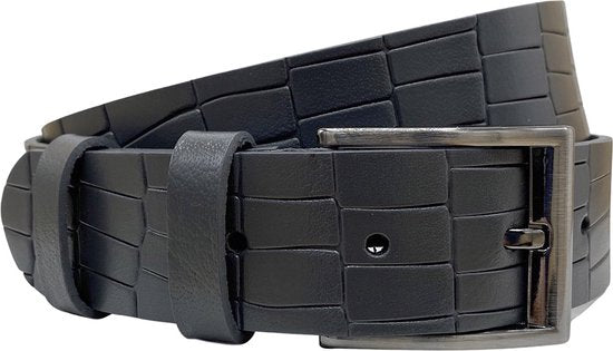 Grijze Leren Riem met Kroko Print - 4 cm Breed - Arrigo.nl