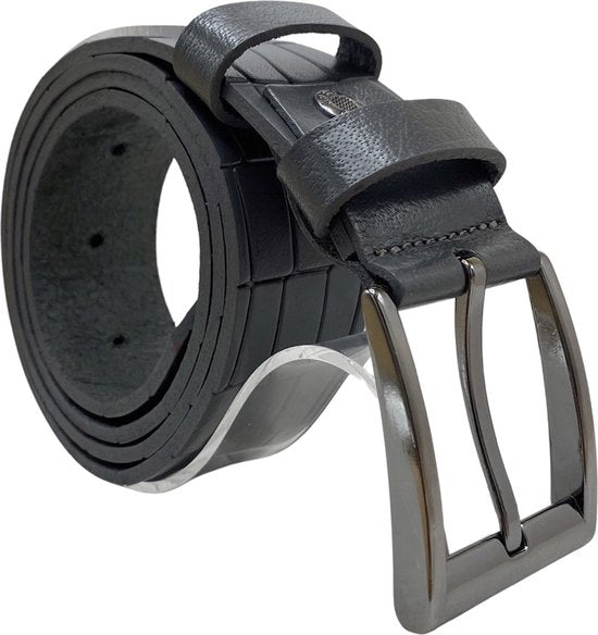 Grijze Leren Riem met Kroko Print - 4 cm Breed - Arrigo.nl