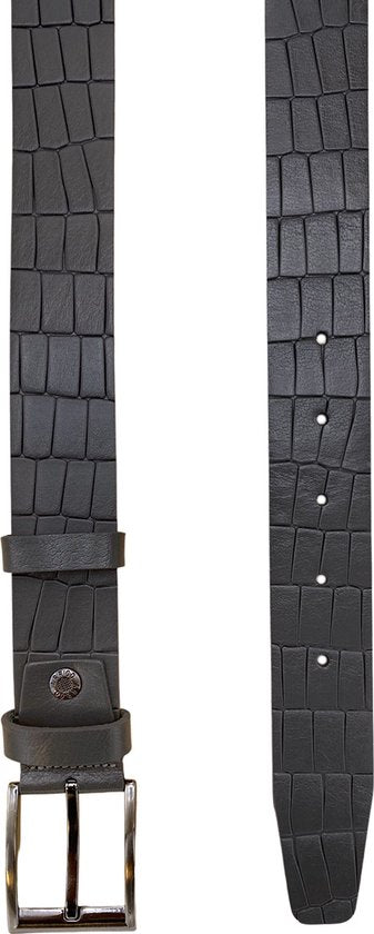 Grijze Leren Riem met Kroko Print - 4 cm Breed - Arrigo.nl