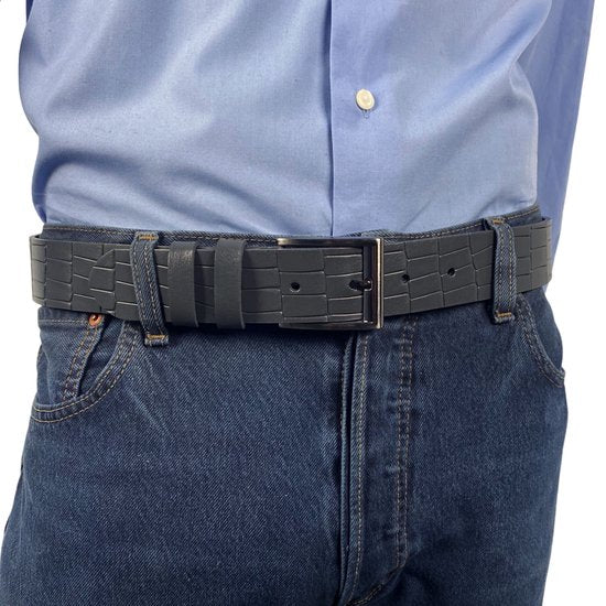 Grijze Leren Riem met Kroko Print - 4 cm Breed - Arrigo.nl