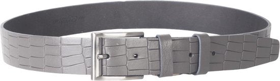 Grijze Leren Riem met Kroko Print - 4 cm Breed - Arrigo.nl