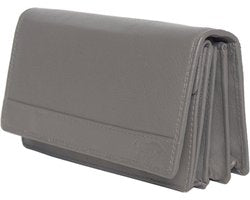 Grijze leren damesportemonnee met RFID-bescherming in harmonica-model - Arrigo.nl