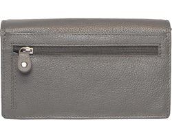 Grijze leren damesportemonnee met RFID-bescherming in harmonica-model - Arrigo.nl