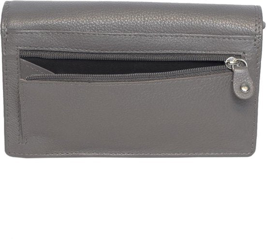 Grijze leren damesportemonnee met RFID-bescherming in harmonica-model - Arrigo.nl