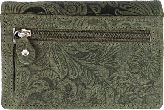 Groene Leren Dames Portemonnee Met Bloemenprint - Arrigo.nl