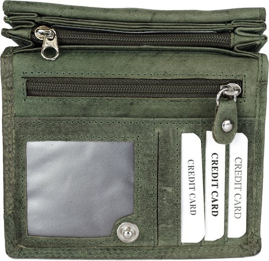 Groene Leren Dames Portemonnee Met Bloemenprint - Arrigo.nl